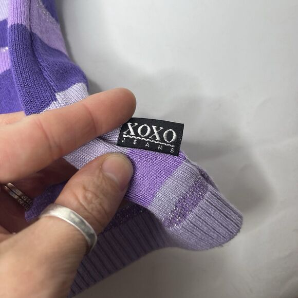 Vintage XOXO Jeans Juniors Crop Top Medium Purple Striped Halter Boho Y2K 1990s - Picture 4 of 8